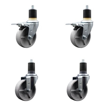 Service Caster 4'' Semi Steel Swivel 1-7/8'' Expanding Stem Caster Set 2 Total Lock Brakes, 4PK SCC-EXTTL20S414-SSS-2-S-2-178